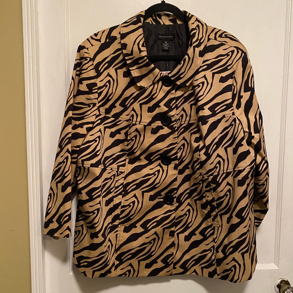 Animal Print Structured Fully Lined Swing Jacket with Large Buttons 3X
